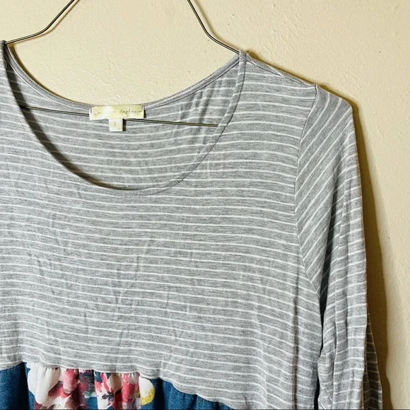 Floral and Striped Knit Babydoll Top - Picture 2 of 6